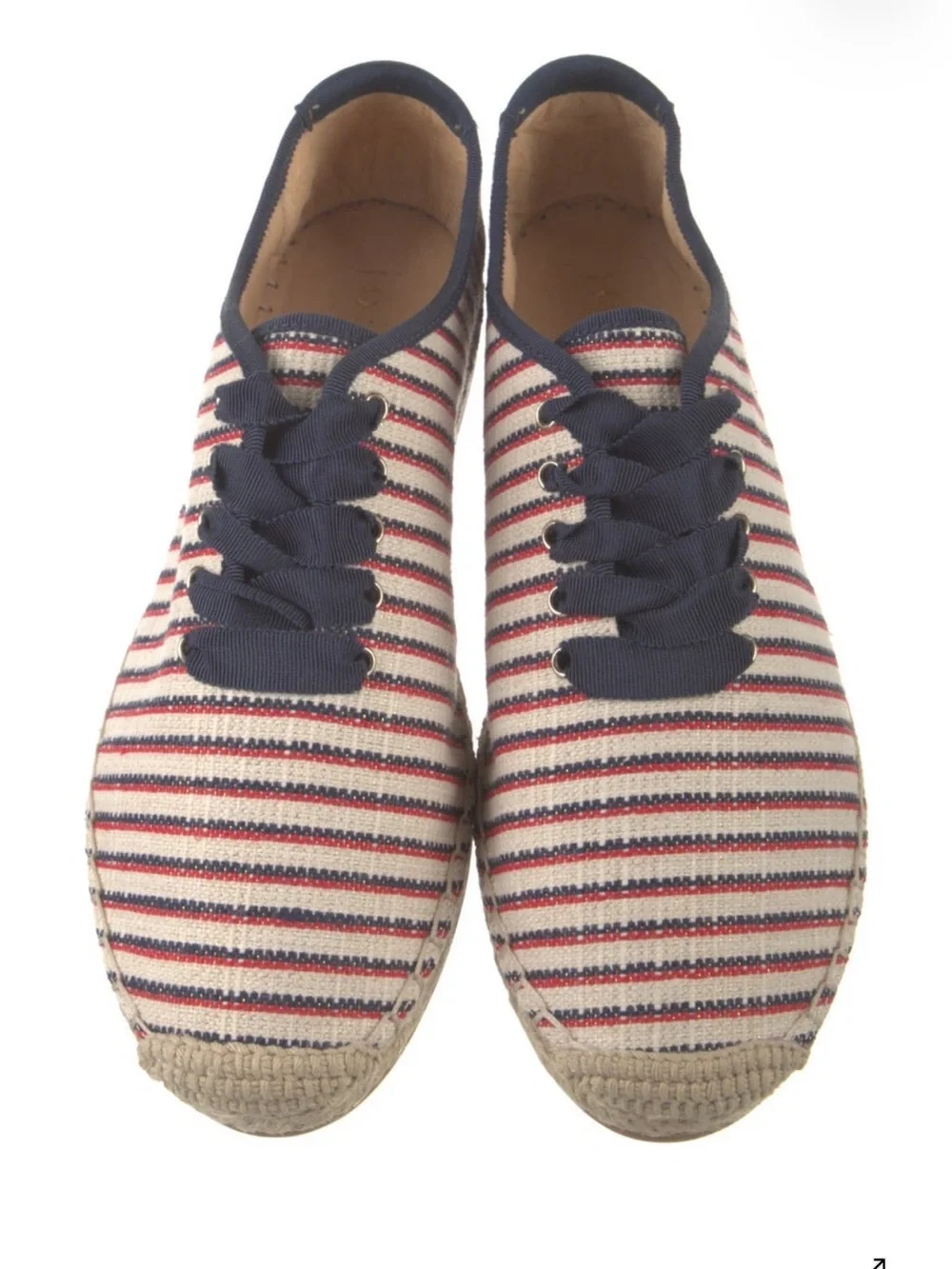 Maje Striped Canvas Espadrille Lace-Up Shoe in Navy/Red